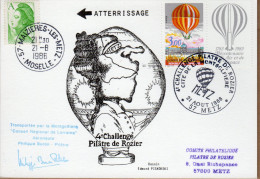 FRANCE 4ème CHALLENGE PILÂTRE DE ROZIER. COURRIER MONTGOLFIERE ATTESTE PAR HUISSIER OBL. ILLUSTREE 21 AOÜT 1986. VOIR - Sonstige & Ohne Zuordnung