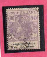 ITALY KINGDOM  ITALIA REGNO 1924 PARASTATALI CASSA NAZIONALE ASSICURAZIONI INFORTUNI SUL LAVORO CENT. 50 USATO USED - Franchigia