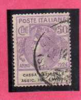 ITALY KINGDOM  ITALIA REGNO 1924 PARASTATALI CASSA NAZIONALE ASSICURAZIONI INFORTUNI SUL LAVORO CENT. 50 USATO USED - Franchise