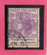 ITALY KINGDOM  ITALIA REGNO 1924 PARASTATALI CASSA NAZIONALE ASSICURAZIONI INFORTUNI SUL LAVORO CENT. 50 USATO USED - Portofreiheit