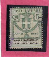 ITALIA REGNO ITALY KINGDOM 1924 PARASTATALI CASSA NAZIONALE ASSICURAZIONI SOCIALI CENT. 5 USATO USED - Franchise