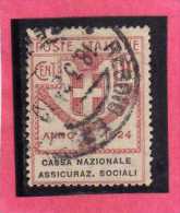 ITALY KINGDOM ITALIA REGNO 1924 PARASTATALI CASSA NAZIONALE ASSICURAZIONI SOCIALI CENT. 10 USED - Portofreiheit