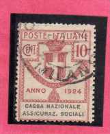 ITALY KINGDOM ITALIA REGNO 1924 PARASTATALI CASSA NAZIONALE ASSICURAZIONI SOCIALI CENT. 10 USED - Franchise