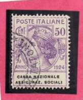 ITALY KINGDOM ITALIA REGNO 1924 PARASTATALI CASSA NAZIONALE ASSICURAZIONI SOCIALI CENT. 50 USED - Portofreiheit