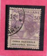 ITALY KINGDOM ITALIA REGNO 1924 PARASTATALI CASSA NAZIONALE ASSICURAZIONI SOCIALI CENT. 50 USED - Portofreiheit
