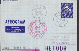 Norway Airmail Aerogramme SAS OSLO-THULE-TOKIO Special Flight Cover 1953 RETOUR !! - Cartas & Documentos