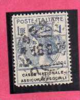 ITALY KINGDOM ITALIA REGNO 1924 PARASTATALI CASSA NAZIONALE ASSICURAZIONI SOCIALI LIRE 1 USED - Franchise