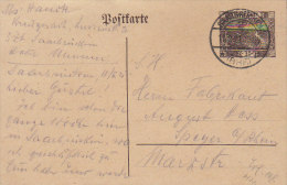 Saargebiet Postal Stationery Ganzsache Entier 30 Pf Postkarte SAARBRÜCKEN 1921 To SPEYER (2 Scans) - Postal Stationery