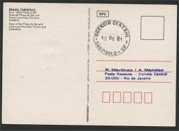 BRAZIL, FRAMA LABEL 1981 ON FRONT OF POSTCARD FIRST DAY! - Affrancature Meccaniche/Frama