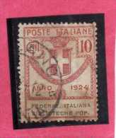 ITALY KINGDOM ITALIA REGNO 1924 PARASTATALI FEDERAZIONE ITALIANA  BIBLIOTECHE POPOLARI CENT. 10 USED - Franquicia