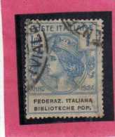 ITALY KINGDOM ITALIA REGNO 1924 PARASTATALI FEDERAZIONE ITALIANA  BIBLIOTECHE POPOLARI LIRE 1 USATO USED - Franquicia