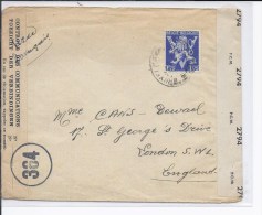 N°683A Bruxelles S/l.v.Londres.Dble Censure(contrôle Belge Pts Caract.)+britan.N°364.TB - Guerra '40-'45 (Storia Postale)