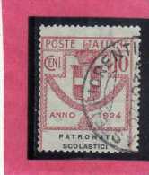 ITALY KINGDOM ITALIA REGNO 1924 PARASTATALI PATRONATI SCOLASTICI CENT. 10 USATO USED OBLITERE' - Franquicia