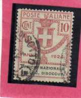 ITALY KINGDOM ITALIA REGNO 1924 PARASTATALI UFFICIO NAZIONALE COLLOCAZIONE DISOCCUPATI CENT. 10 USATO USED - Franquicia