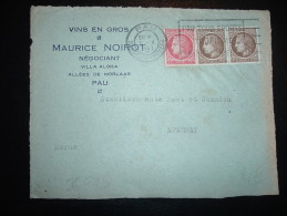 DEVANT DE LETTRE TP CERES DE MAZELIN 2F50 X2 + 1F OBL.MEC. 3 X 1947 PAU (64) + VINS EN GROS MAURICE NOIROT - 1945-47 Ceres De Mazelin