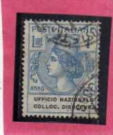 ITALY KINGDOM ITALIA REGNO 1924 PARASTATALI UFFICIO NAZIONALE COLLOCAZIONE DISOCCUPATI  LIRE 1  USATO USED - Franchise