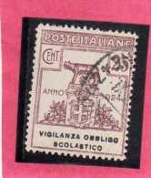 ITALY KINGDOM  ITALIA REGNO 1924 PARASTATALI VIGILANZA OBBLIGO SCOLASTICO CENT. 25 USATO USED - Franquicia