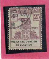 ITALY KINGDOM  ITALIA REGNO 1924 PARASTATALI VIGILANZA OBBLIGO SCOLASTICO CENT. 25 USATO USED - Franchise