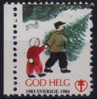 RABBIT + Chtistmas Tree / 1983 SWEDEN / Tuberculosis Charity Stamp / Label / Cinderella / God Helg - MNH - Conejos