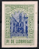 Viñeta Local PI De LLOBREGAT (Barcelona) 5 Cts. Templo Bombardeado Madrid ** - Viñetas De La Guerra Civil