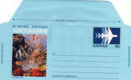 Australie: Entier Aérogramme Neuf 36c Illustration Poissons Faune Marine - Aérogrammes