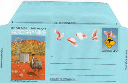 Australie: 4 Entiers Aérogrammes Neufs 45c  Et Illustration Animaux De 4 Régions Kangourou Emeu Lézard Et Oiseau - Aerogrammi