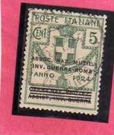 ITALIA REGNO ITALY 1924  PARASTATALI OPERA NAZIONALE PROTEZIONE INVALIDI GUERRA ASSOCIAZIONE MUTILATI CENT. 5 USATO USED - Franchise