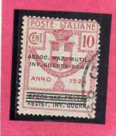 ITALIA REGNO ITALY 1924  PARASTATALI OPERA NAZIONALE PROTEZIONE INVALIDI GUERRA ASSOCIAZIONE MUTILATI CENT 10 USATO USED - Franquicia