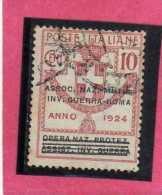 ITALIA REGNO ITALY 1924  PARASTATALI OPERA NAZIONALE PROTEZIONE INVALIDI GUERRA ASSOCIAZIONE MUTILATI CENT 10 USATO USED - Franchise