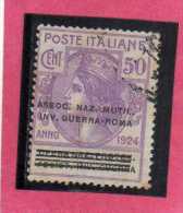 ITALIA REGNO ITALY 1924  PARASTATALI OPERA NAZIONALE PROTEZIONE INVALIDI GUERRA ASSOCIAZIONE MUTILATI CENT 50 USATO USED - Franquicia