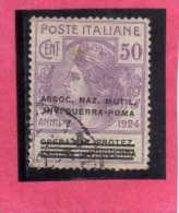 ITALIA REGNO ITALY 1924  PARASTATALI OPERA NAZIONALE PROTEZIONE INVALIDI GUERRA ASSOCIAZIONE MUTILATI CENT 50 USATO USED - Franchise