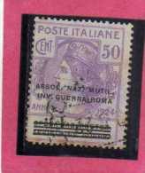 ITALIA REGNO ITALY 1924  PARASTATALI OPERA NAZIONALE PROTEZIONE INVALIDI GUERRA ASSOCIAZIONE MUTILATI CENT 50 USATO USED - Franquicia