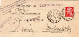 1945  LETTERA CON ANNULLO CASTEGNERO  VICENZA - Marcophilie