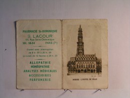 Calendrier Petit Format - 1960 - Pharmacie St Dominique - S. Lacour - Paris 7 ème - Arras - Hotel De Ville - Small : 1941-60