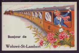 Carte Postale - Fantaisie - Bonjour De WOLUWE ST LAMBERT - ST LAMBRECHTS WOLUWE - Train - Fleur - CPA  // - St-Lambrechts-Woluwe - Woluwe-St-Lambert