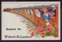 Carte Postale - Fantaisie - Bonjour De WOLUWE ST LAMBERT - ST LAMBRECHTS WOLUWE - Train - Fleur - CPA  // - Woluwe-St-Lambert - St-Lambrechts-Woluwe