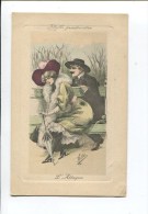 TRES JOLIE CARTE ILLUSTREE NOEL ILLUSTRATEUR MILLE IDYLLE PRINTANIERE AMOUREUX FEMME OMBRELLE BANC - Mille