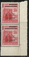 ITALY ITALIA 1945 CLN BARGE MONUMENTS DESTROYED OVERPRINTED MONUMENTI DISTRUTTI SOPRASTAMPATO CENT. 20 COPPIA PAIR MNH - National Liberation Committee (CLN)