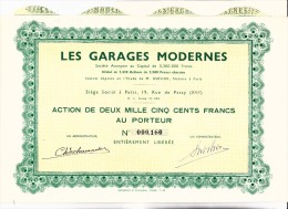 ACTION DE 2500 FRS -  DIVISE EN 1320  ACTIONS -LES GARAGES MODERNES  - - Auto's