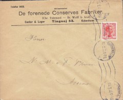 Denmark DE FORENEDE CONSERVES FABRIKER (Tingvej Amager), KJØBENHAVN (S.) 1919 Cover Brief To ASSENS (2 Scans) - Lettres & Documents