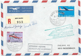 Sonder R-Brief  "Helikopter Notpostflug Amden / Weesen"        1974 - Erst- U. Sonderflugbriefe