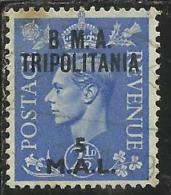 TRIPOLITANIA OCCUPAZIONE BRITANNICA 1948 BMA B.M.A. 5 M SU 2 1/2 P TIMBRATO USED - Tripolitaine