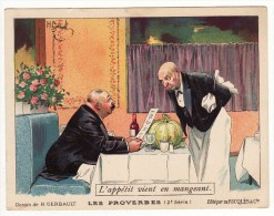 CHROMO Ricqlès Engelmann Gerbault Les Proverbes L'appétit Vient En Mangeant Restaurant Table Serveur Vin Citrouille - Lombart