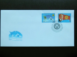FDC Cover From Kyrgyzstan 2001 10 Years Of Independence Mountains Bird Oiseaux President - Kirgisistan