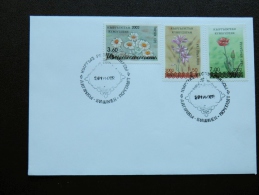 FDC Cover From Kyrgyzstan 2002 Flora Flowers Overprints - Kirghizistan