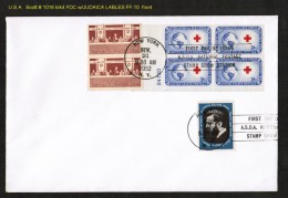 U.S.A.   Scott # 1016 BLK. Of 4 ON FDC W/JUDAICA LABLES (NOV 21 1952) - Judaika, Judentum