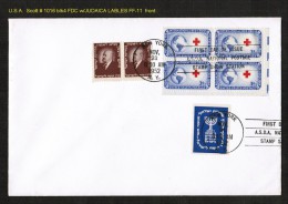 U.S.A.   Scott # 1016 BLK. Of 4 ON FDC W/JUDAICA LABLES (NOV 21 1952) - Judaika, Judentum