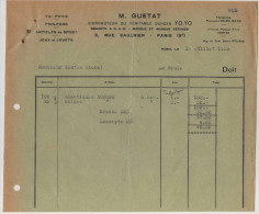 Facture M. GUETAT PARIS Véritable Yoyo Yo-yo DUNCAN ( Duncan Toys Company) 1933 Ping-Pong Sports Jeux Et Jouets - Sport & Tourismus