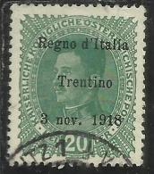 TRENTINO ALTO ADIGE 1918 SOPRASTAMPATO AUSTRIA OVERPRINTED H 20 HELLER VERDE CHIARO USATO FIRMATO USED SIGNED - Trentino