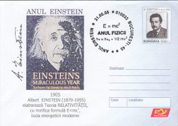 3015- ALBERT EINSTEIN, SCIENTIST, COVER STATIONERY, 2005, ROMANIA - Albert Einstein